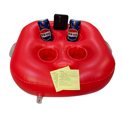 Outdoor Red Inflatable Spa Bar Hot Tub Tray 6 Holes PVC Floating Drink Tray Wine Holder Plastic Handles-Pool Tools Accessories