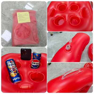 Outdoor Red Inflatable Spa Bar Hot Tub Tray 6 Holes PVC Floating Drink Tray Wine Holder Plastic Handles-Pool Tools Accessories