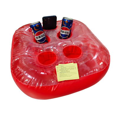 Transparent Red Floating Drink Tray with 6 Holes and Plastic Handles Inflatable Spa Bar Hot Tub Tray-Pool Tools & Accessories