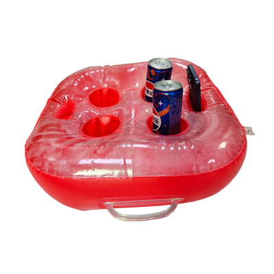 Transparent Red Floating Drink Tray with 6 Holes and Plastic Handles Inflatable Spa Bar Hot Tub Tray-Pool Tools & Accessories